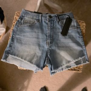 High waist super stretch high low cut off shorts. new